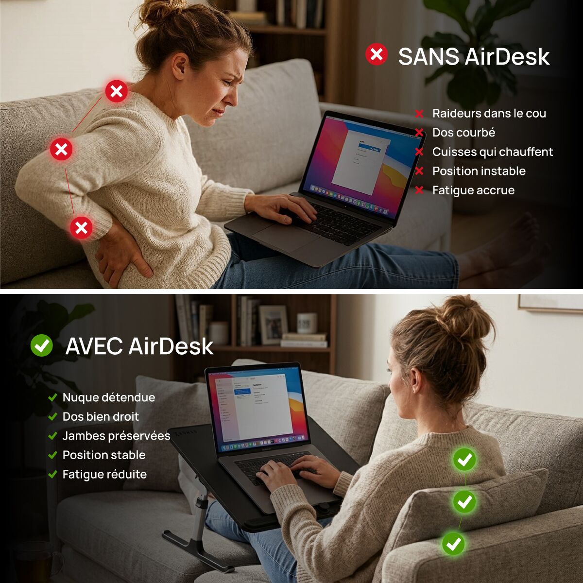 Airdesk® Table de télétravail pliante ergonomique